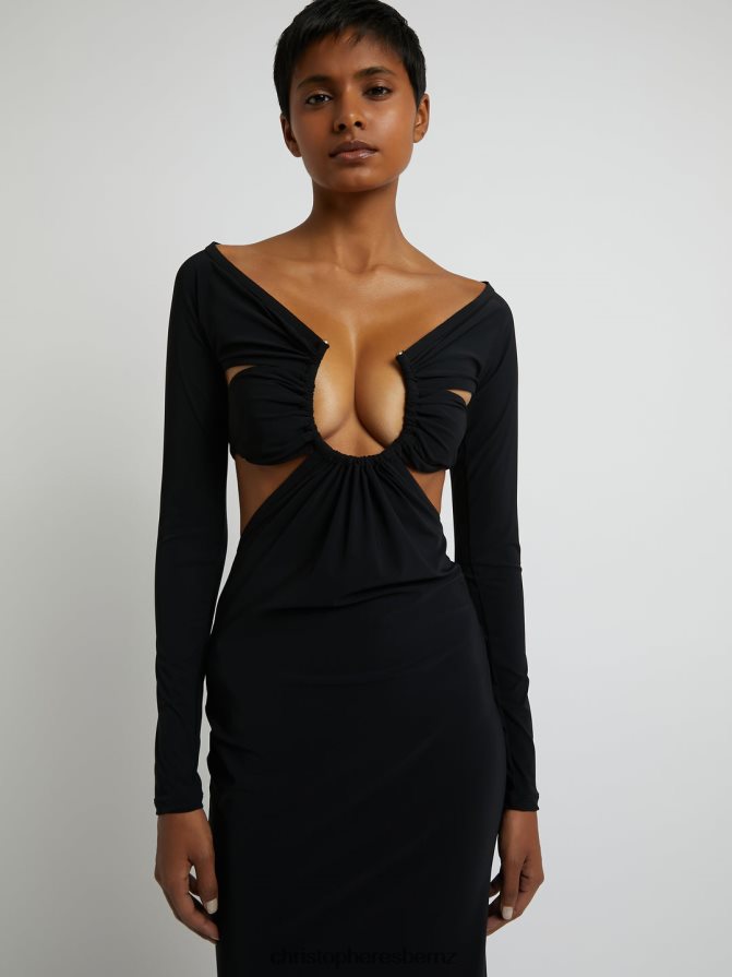 Christopher Esber Black Odessa Ruched Prong Long Sleeve Dress Clothing R68N6Z55