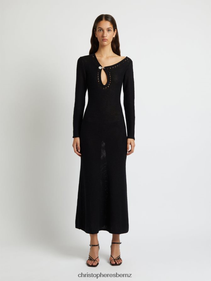 Christopher Esber Black Pointelle Long Sleeve Knit Dress Clothing R68N6Z56