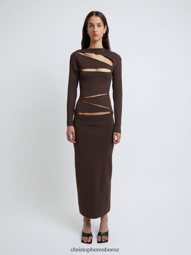 Christopher Esber Mahogany Slashed Knit Long Sleeve Dress Clothing R68N6Z44