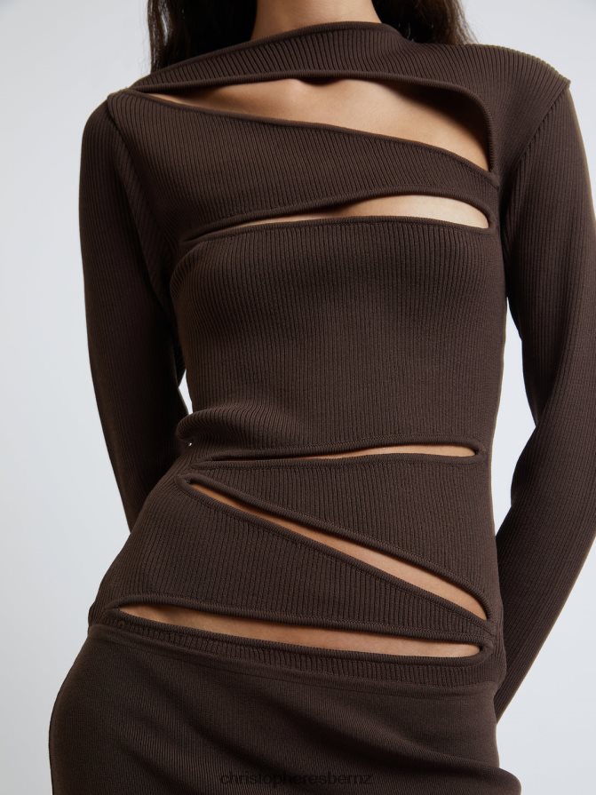 Christopher Esber Mahogany Slashed Knit Long Sleeve Dress Clothing R68N6Z44