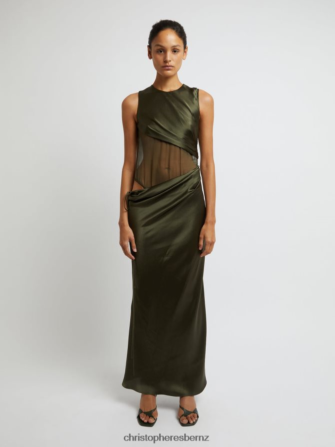 Christopher Esber Seaweed Verdant Falls Sheer Torso Dress Clothing R68N6Z34