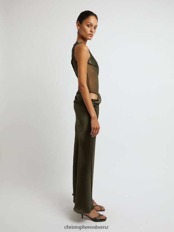 Christopher Esber Seaweed Verdant Falls Sheer Torso Dress Clothing R68N6Z34