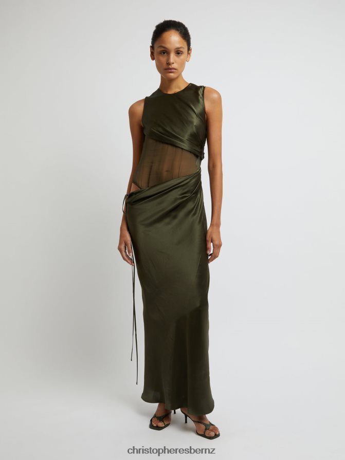 Christopher Esber Seaweed Verdant Falls Sheer Torso Dress Clothing R68N6Z34