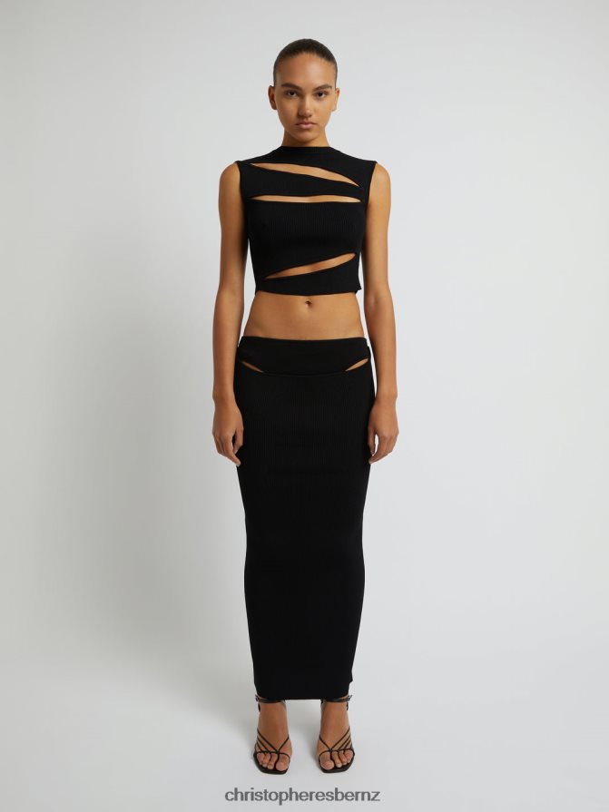 Christopher Esber Black Slashed Knit Crop Clothing R68N6Z77