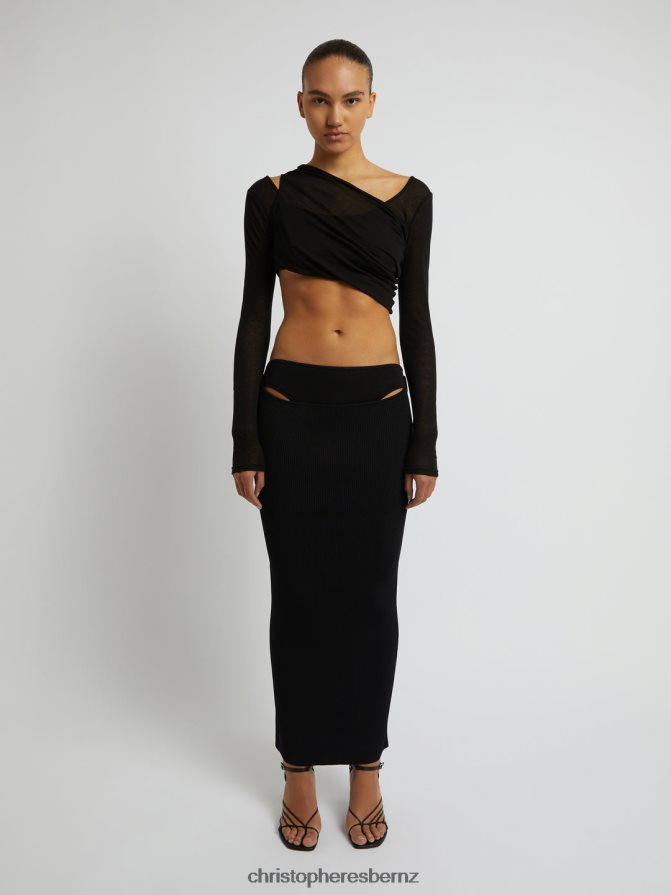 Christopher Esber Black Folded Crop Long Sleeve Top Clothing R68N6Z124