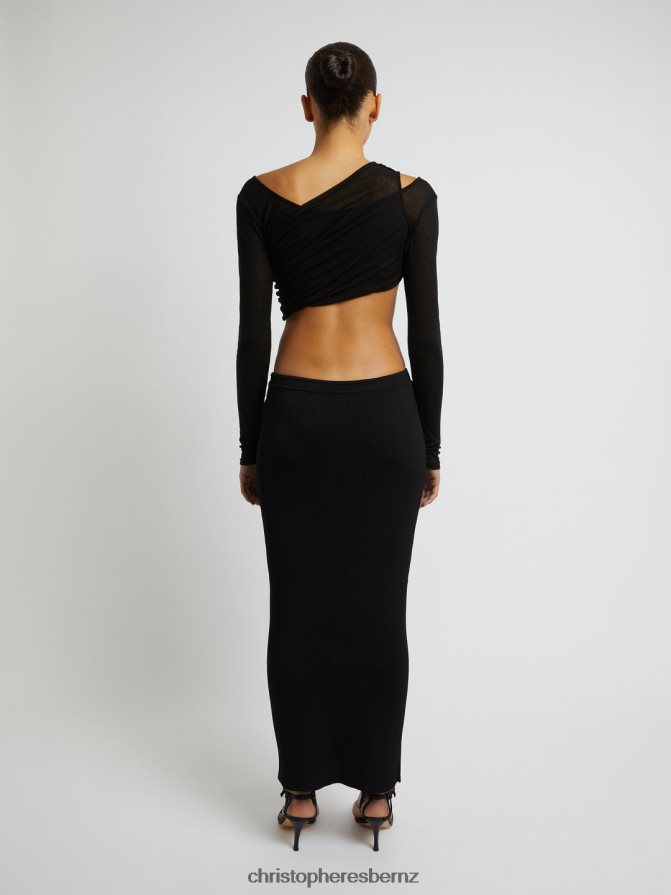 Christopher Esber Black Folded Crop Long Sleeve Top Clothing R68N6Z124