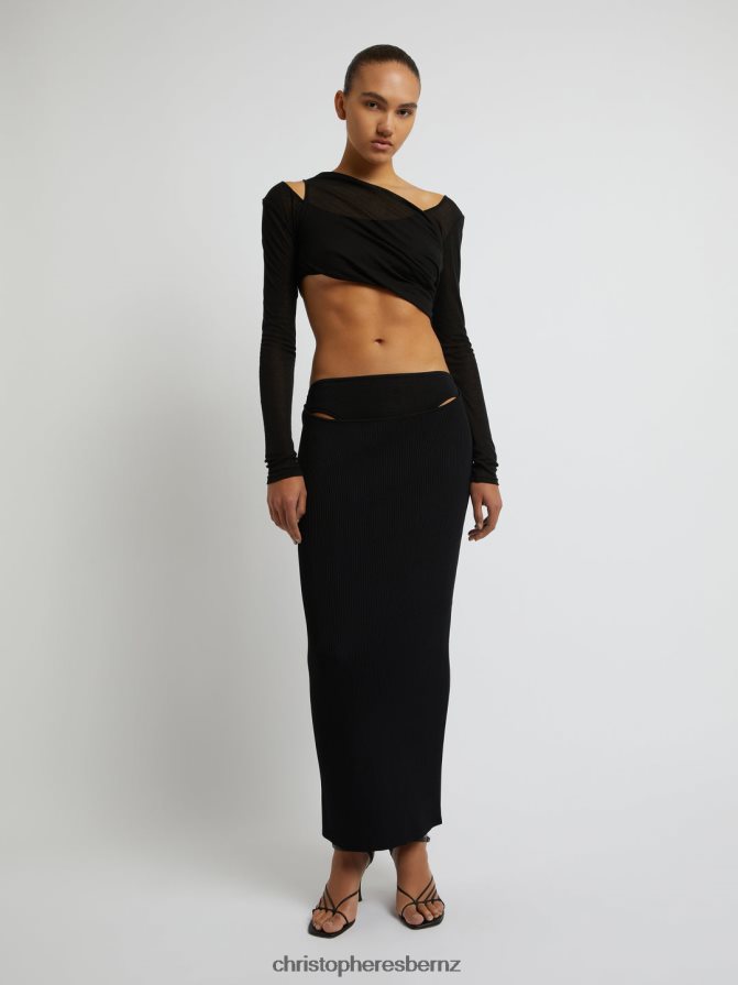 Christopher Esber Black Folded Crop Long Sleeve Top Clothing R68N6Z124