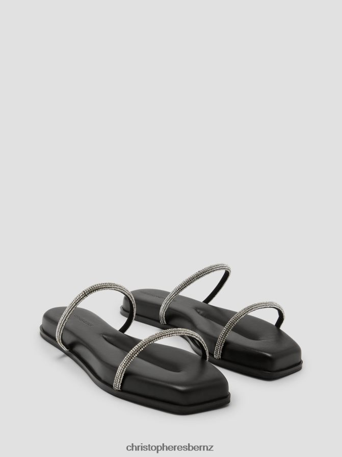 Christopher Esber Black Fontana Crystal Flat Footwear R68N6Z200