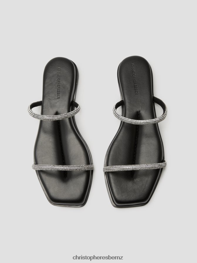 Christopher Esber Black Fontana Crystal Flat Footwear R68N6Z200