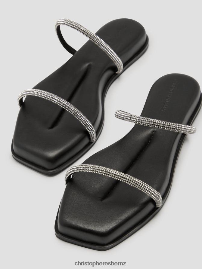 Christopher Esber Black Fontana Crystal Flat Footwear R68N6Z200